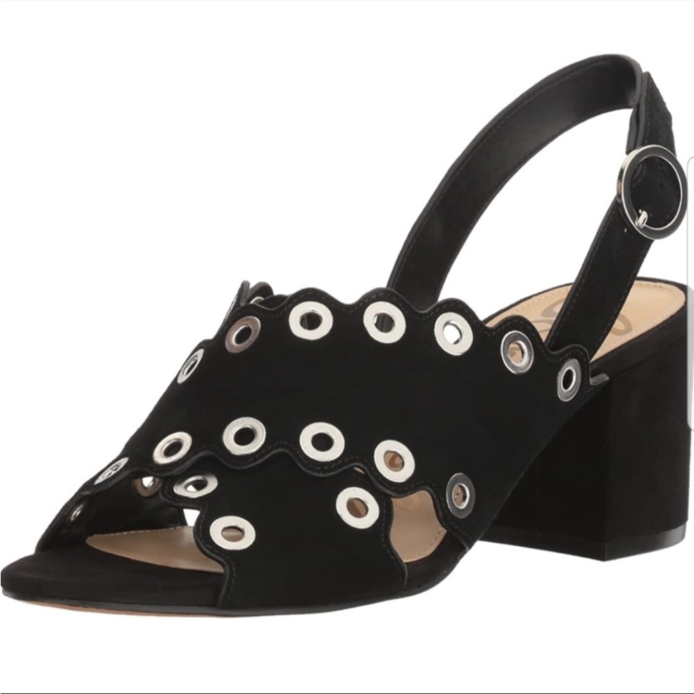 EUC Sam Edelman Black Suede Grommet Heel Sandals - Size 7